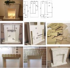 several pictures of different types of fireplaces in various stages of being built and assembled