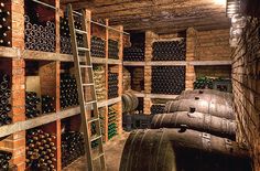 there are many wine bottles in the cellar