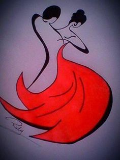 a drawing of a woman in a red dress