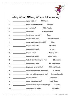 a worksheet with the words who, what, when and how many?