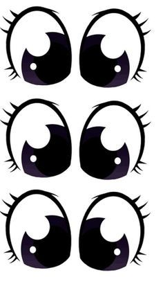 four black eyes with long eyelashes on each eye and the bottom one is drawn in different directions