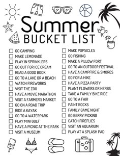 a printable summer bucket list