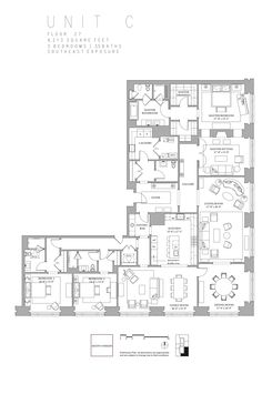 the unit c floor plan for one bedroom, two and three story apartment buildings in new york