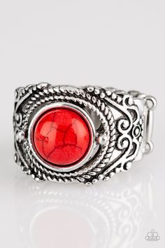 Paparazzi Stand Your Ground Red Ring Stand Your Ground, Red Ring, Red Rings, Red Stone Ring, Antique Silver Rings, Fiery Red, Paparazzi Accessories, Stone Studs, Paparazzi Jewelry