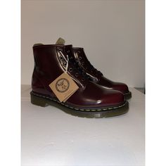 Dr. Martens 101 Vegan Boot Cherry Red Mens Size 11 Womens Size 12. Burgundy Doc Martens, Cherry Red Docs, Dark Red Doc Martens, Red Leather Lace-up Boots With Round Toe, Dr Martens Boots Red, Dr Martens Shoes, Vegan Boots, Cherry Red, Dr. Martens