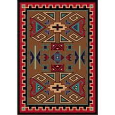 a rug with an abstract design on the front and back side, in brown, blue,