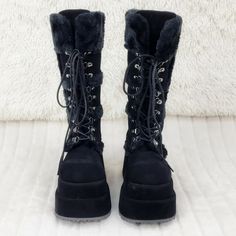 Goth Fashion Punk, You Are Important, Foot Bed, Goth Punk, Cuff Detail, Fur Boots, Black Faux Fur, Calf Boots, Goth Fashion