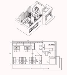 the floor plan for an office building with two rooms and one room on each side