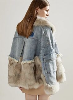 Winter Denim Jacket, Fur Denim Jacket, Ropa Upcycling, Stylish Winter Coats, Faux Coat, Denim Jacket Winter, Winter Collars, High Street Fashion