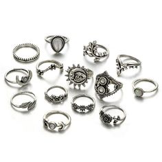 Grunge Png, Moon And Star Ring, Flower Leaves, Punk Vintage, Charm Rings, Finger Rings, Silver Moon, Moon Star, Star Flower