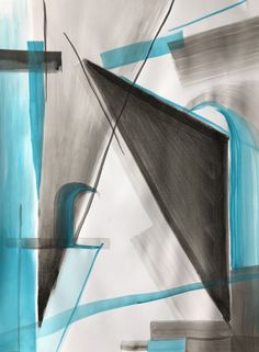 an abstract painting with blue and grey colors