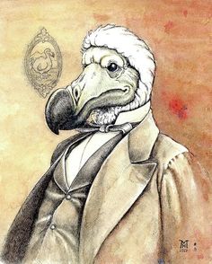 a drawing of a bird wearing a suit and tie