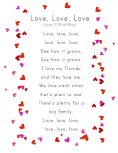 a poem written in pink and red hearts on a white background with the words love, love