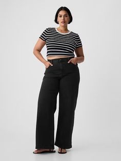 High Rise Stride Wide-Leg Jeans | Gap Wide Leg Black Jeans Outfit, Wide Leg Black Jeans, Black Jeans Outfit, Pocket Jeans, Casual Work Outfits, High Rise Jeans, Work Casual, Leg Jeans, Stretch Jeans