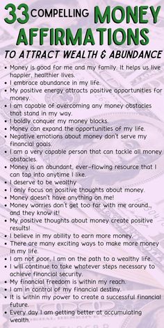 a poster with words describing how to make money affirmations for the 21st century