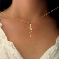 "Cross Name Necklace,Personalized Cross Name Necklace,Custom Name Necklace,Religious Gift for Women,\"Gold will Bless You\",Confirmation Gift ✨Description 1、Finish: silver,14k gold plated,14k rose gold plated 3、Chain length: 14 \", 16\", 18 \", 20\", 22 \" 4、Gift box: All our necklaces are preparing gifts in elegant jewels, ready to use as gifts. ✨How to order? 1、Select necklace color and material 2、Select necklace length 3、Leave the content you want to customize in the custom box 🎁Transportation time 1、Our manual time is 5-7 working days 2、The transportation time is 8-10 working days, and the working day outside the Australia is 8-12 working days. 🌈About jewelry 1、 Don't leave a wet environment for a long time 2、 Avoid contact with perfume, body oil and other chemicals 3、 Do not use che Inspirational Gold Cross Necklace, Personalized Crucifix Cross Necklace, Personalized Spiritual Crucifix Necklace, Personalized Spiritual Crucifix Jewelry, Inspirational Gold Cross Jewelry, Personalized Gold Spiritual Cross Necklace, Spiritual Cross Pendant For Wedding, Cross Pendant Necklace Woman, Chains Aesthetic