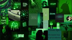 a collage of photos with green and black lighting in the background, including images that appear to have been altered