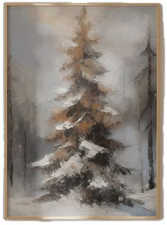 a painting of a pine tree in the snow