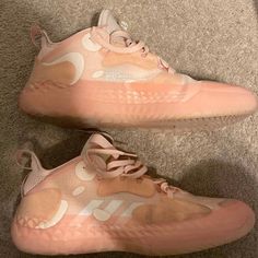 Size 13. Slightly Worn But Like New. Pink High-top Breathable Basketball Shoes, Fade-resistant Pink High-top Basketball Shoes, Pink Lace-up Running Shoes With Boost Midsole, Harden Vol 6 Pink, Pink Adidas, Size 13, Adidas Shoes, Adidas Men, Like New