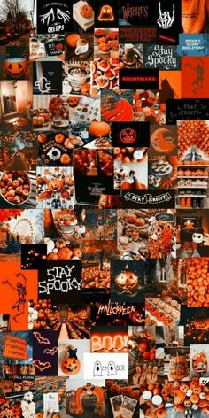 a collage of orange and black images