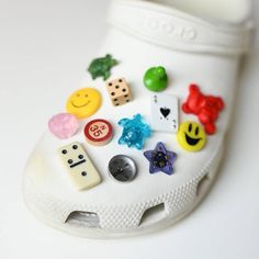 Shoe charm made using secondhand materials, fits standard crocs. Made with secondhand materials (the piece that attaches to the shoe is not secondhand). Crocs Charms Music, Crocs Jibbitz Pack, Croc Jibbitz Storage, Womens Crocs Charm, Crocs Whit Charms, Crocs Lucky Charms, Crocs Jibits Amazon, Best Croc Accessories, Crock Pins Shoes