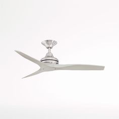 a white ceiling fan with a light on it's blade and two blades attached