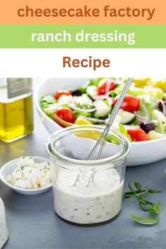 blue cheese dressing recipe in a mason jar with salad ingredients around it and the words, texas roadhouse blue cheese dressing recipe