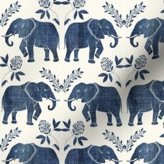 an elephant pattern is shown in blue and white