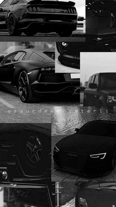 black and white photographs of cars in different angles