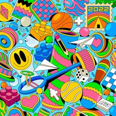 a colorful background with lots of different items