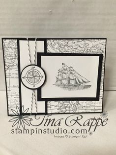 a handmade card with a ship on it