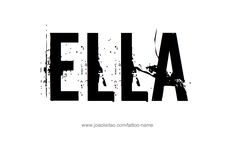 the word ela written in black ink on a white background with splats