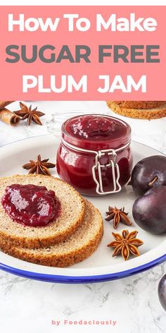 there is a plate with bread and jam on it