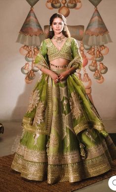 House Of Masaba, Sitara Work, Brand Journey, Green Lehenga, Bridal Lehengas, Indian Bridal Outfits, Organza Dupatta, Indian Fashion Designers, Silk Organza