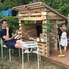 Diy Pallet Decoration, Pallet Playhouse, Recycled Pallet, Pallet Decor, Recycled Pallets, Mud Kitchen, Pallet Garden, Pallets Garden, Backyard Playground