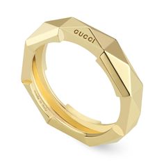 The Gucci Link to Love collection is an exploration of modern romance characterizing new symbols of love. The collection combines different gold tones and a mix of finishes blending the lines between masculine and feminine. Each piece is meant to inspire individualized ways to wear them with stackable and layered features. This 18k yellow gold studded ring has a stackable mechanism. 18k yellow gold 'Gucci' engraving Stud details Stackable Band width: 5mm Made in Italy Size 7.5 Style #: Style#: Y Masculine And Feminine, Gucci Jewelry, Ladies Diamond Rings, Leather Cap, Women Diamond, Scarf Jewelry, Diamond Watch, Gold Studs, Diamond Rings