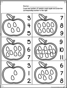 the worksheet for numbers 1 to 10 with an image of two apples and one apple