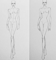 two different views of a woman's body and the same image is drawn in pencil