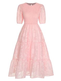 1930's Pink Dress, Best Dress For Girl, Round Neck Dress, Peach Blush, Round Neck Dresses, 1950s Dress, Step Back, Pink Velvet, Back In Time