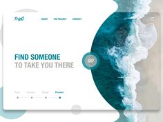 the landing page for a travel website with waves and blue water in the foreground