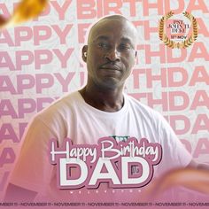 a man wearing a happy birthday t - shirt with the words happy birthday dad on it