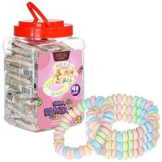 Candy Jewelry by Fresh Finest Do you remember these fancy candy necklaces and bracelets we used to adore when we were kids? Fresh Finest brings them back to the shelf for Generation Alpha and future generations to enjoy! Not only these kids will enjoy these confections, adults will surely feel nostalgic nibbling these Edible Accessories! Unique Confections I bet most of today's kids haven't seen one of this Edible Jewelry. Their eyes will surely sparkle once they have it in hand  the same feelin Candy Bracelets, Filled Candy, Hard Candy Lollipops, Candy Bracelet, Halloween Baskets, Candy Party Favors, Candy Sticks, Candy Necklaces, Candy Jewelry