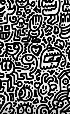 an abstract black and white background with lots of different shapes, sizes and colors on it