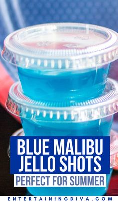 Berry Blue Malibu Jello Shots Recipe Blueberry Jello Shots, Booze Snacks, Blue Jello Shots Recipe, Raspberry Jello Shots, Malibu Jello Shots, Blue Hawaiian Jello Shots, Rum Jello Shots, Cafe Frappe, Booze Board