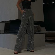 Tavimart New Women's Fashion Sparkly Pants Evening Club Luxury Straight Leg Trousers Partywear High waist Sequined Glitter Pants Sparkly Pants, Glitter Pants, Club Luxury, Nye Dress, Womens Wide Leg Pants, Straight Trousers, Women Maxi, Straight Leg Trousers, High Waisted Trousers