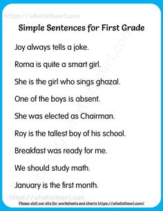 a poem with the words simple sentences for first grade