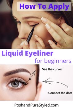 Liner For Beginners, Liquid Eyeliner For Beginners, Apply Liquid Eyeliner, Face Contouring Makeup, Eyeliner For Beginners, Makeup Face Charts, Simple Template, Eye Liner Tricks