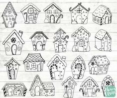 hand drawn houses on a wooden background