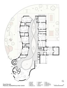 the floor plan for an office building with multiple floors and circular seating areas, along with several