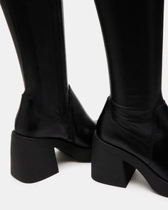 BERKLEIGH Black Knee High Boot | Women's Platform Boots – Steve Madden Steve Madden Store, Stylish Work Attire, Black Knee High Boots, Platform Block Heels, Leather Socks, Knee Boot, How To Stretch Boots, Black Knees, Pretty Shoes